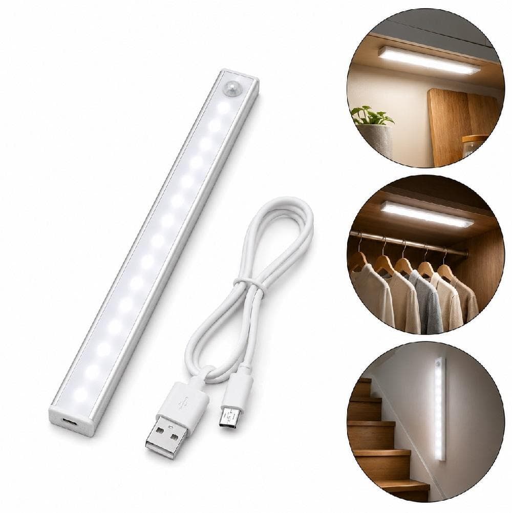 Luz Sensor Movimento 21 LEDs Barra 30cm Recarregável USB  Parede Abajur Inteligente Iluminação  Sem Fio LED