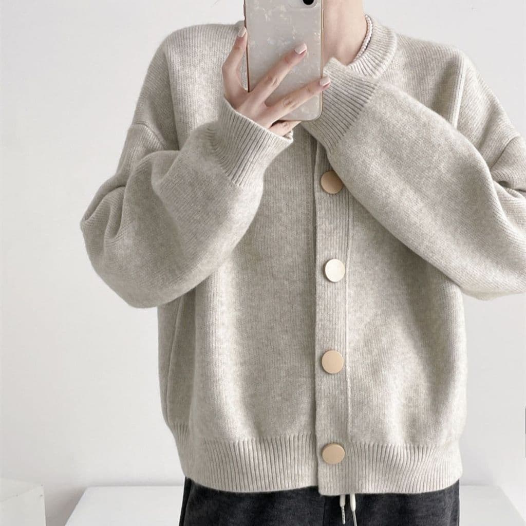 Outono inverno versão coreana cor sólida camisola de malha jaqueta Cardigan preguiçoso solto em torno do pescoço outono