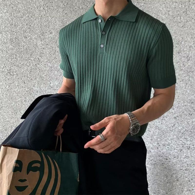 Verão gelo seda de manga curta camiseta masculina solta versão coreana luz estilo maduro camisa polo Casual Street Wear