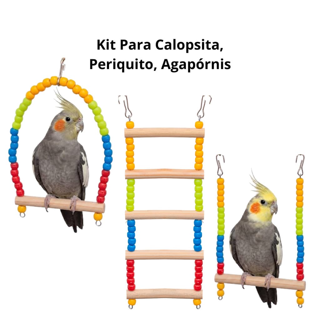 Kit Brinquedo Para Pássaros Periquito Agapórnis Calopsita e Outras Aves