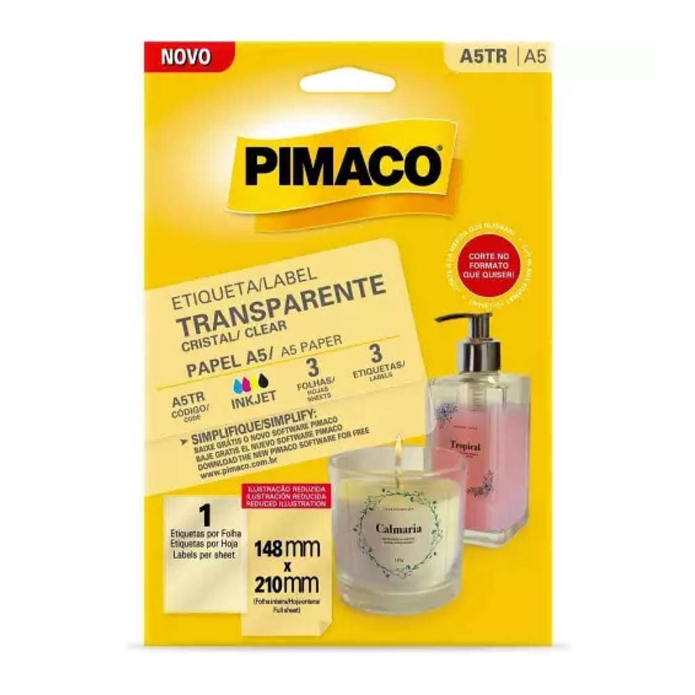 Etiqueta Adesiva Pimaco A5 Transparente A5TR 149X210mm 3fls