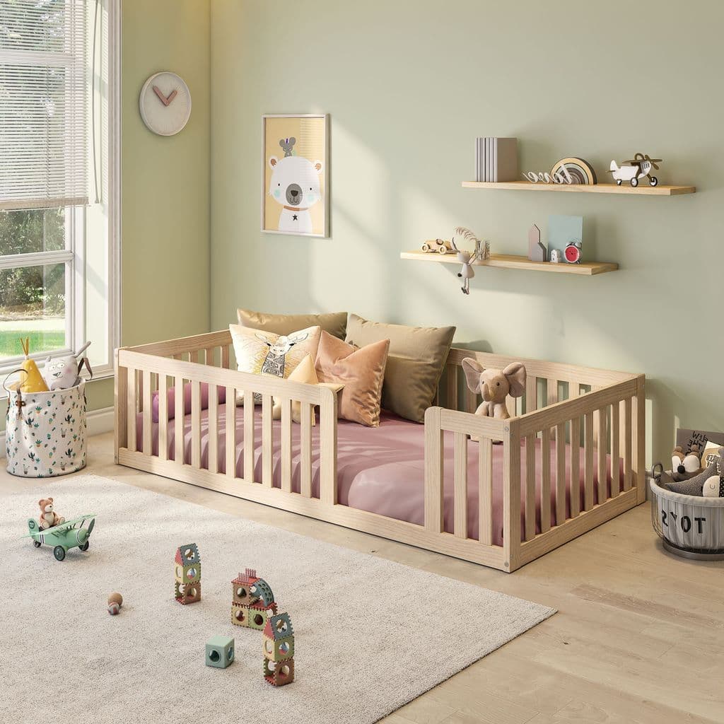 Cama Montessoriana Solteiro com Grade Giulia Casatema MadeiraOriginals Marrom/Bege Natural/Bege