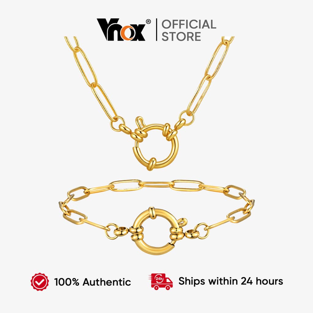 Conjunto de 2 peças Vnox: colar com pingente de corrente quadrada dourada e pulseira, joias simples de aço inoxidável ZS
