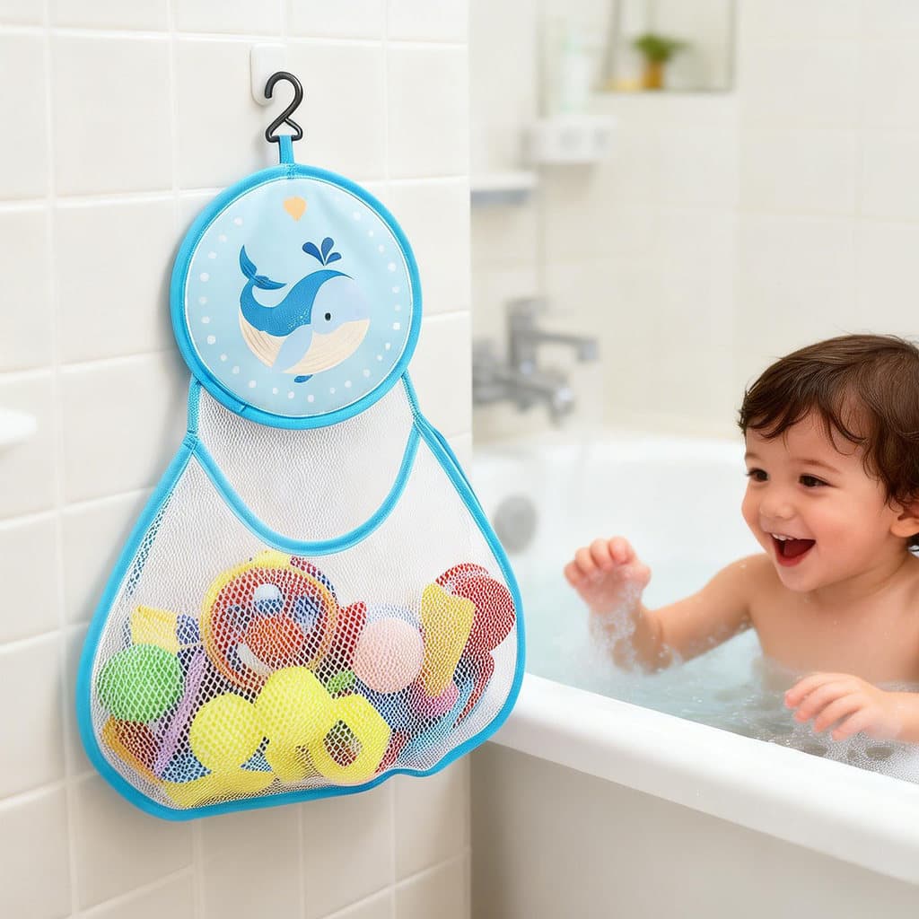 Bebê banho água brinquedo saco de armazenamento bebê dos desenhos animados banheiro dreno malha saco bolso toalete das c