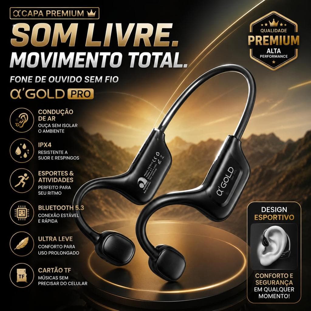 Fone Bluetooth Condução Óssea Alpha Gold Pro FN-BT30 Sem Fio Esportivo Open Ear IPX4 Bluetooth 5.3