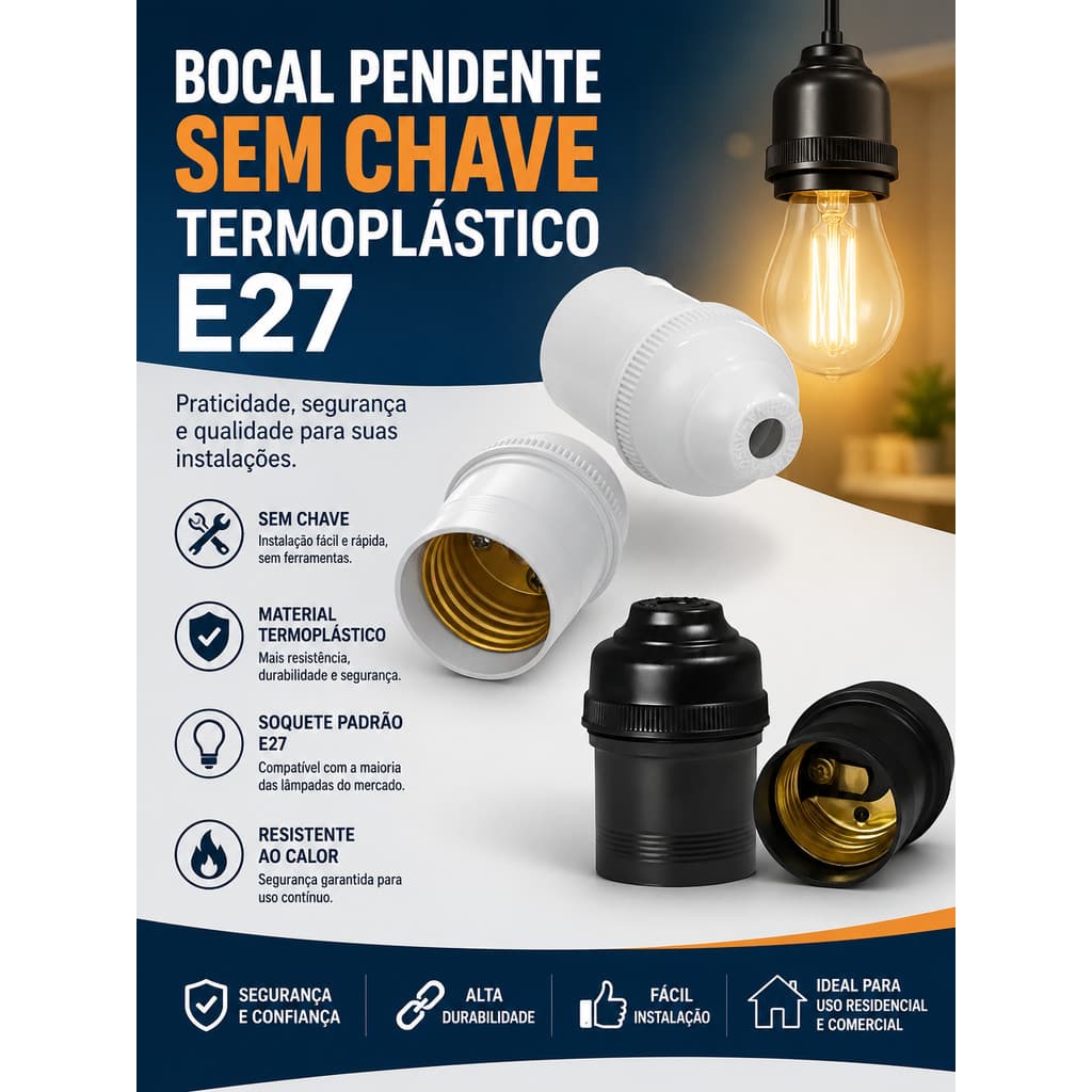 Kit 10 Bocal Pendente s/ Chave Termplástico E27 Para Lampada Varal Luminária