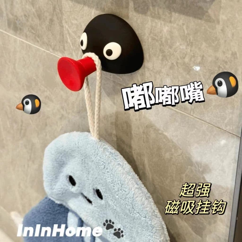 Pingu pinguim gancho perfuração-livre sem costura forte toalha banheiro cozinha parede-adesivo bonito toalete novo ganch