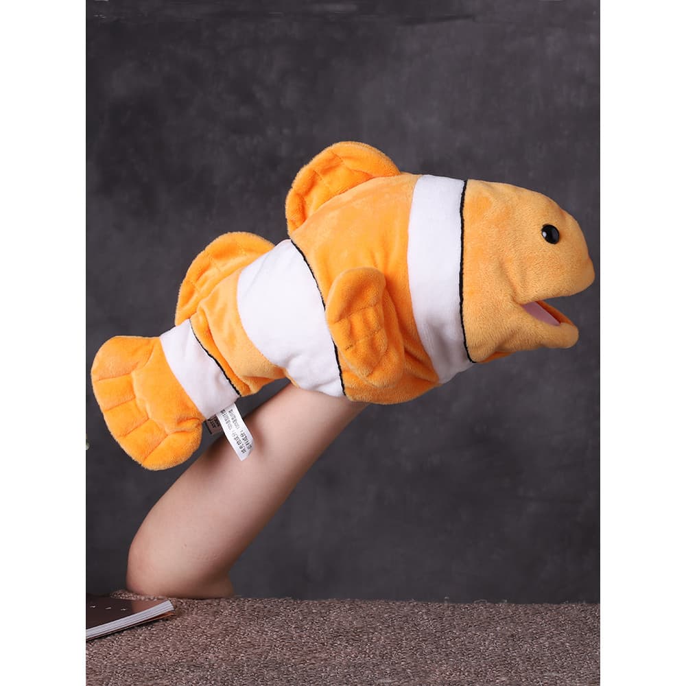 Sem fiapos peixinho mão fantoche brinquedo de pelúcia bebê palhaço calmante boneca desempenho do jardim de infância luva