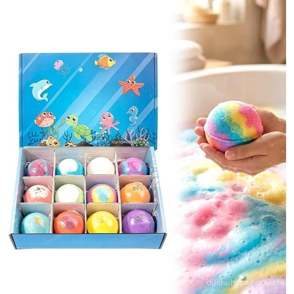 Caixa de Bolas de Sal de Banho Ocean Toy, Bombas de Banho com Surpresa Dentro, Conjunto de Presente com 12 Brinquedos de
