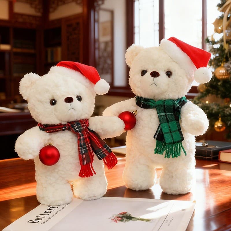 Bonito lenço de natal urso de pelúcia boneca brinquedo de pelúcia urso abraço urso boneca crianças calmante Muppet bonec