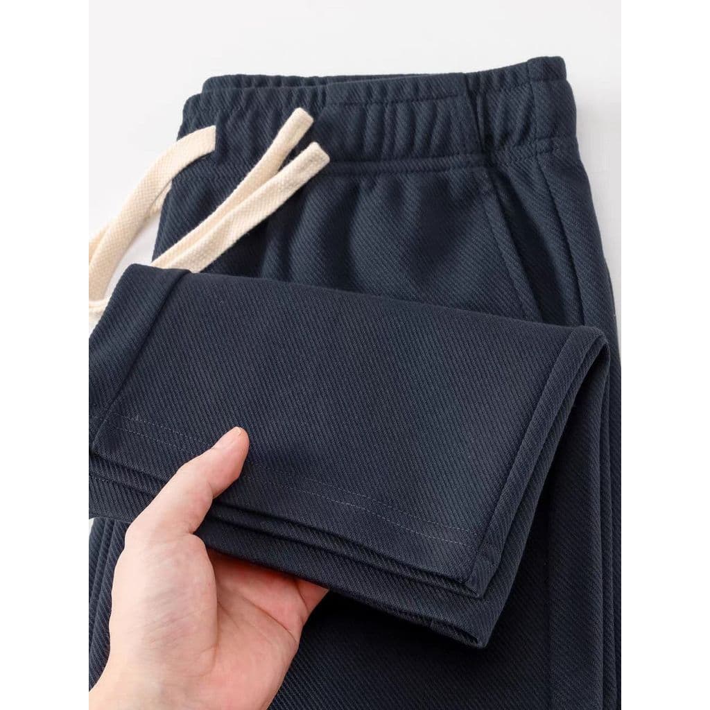 Calças retas de sarja pesada primavera outono estilo azul marinho solto Drape Anti-rugas esportes Sweatpants cor sólida
