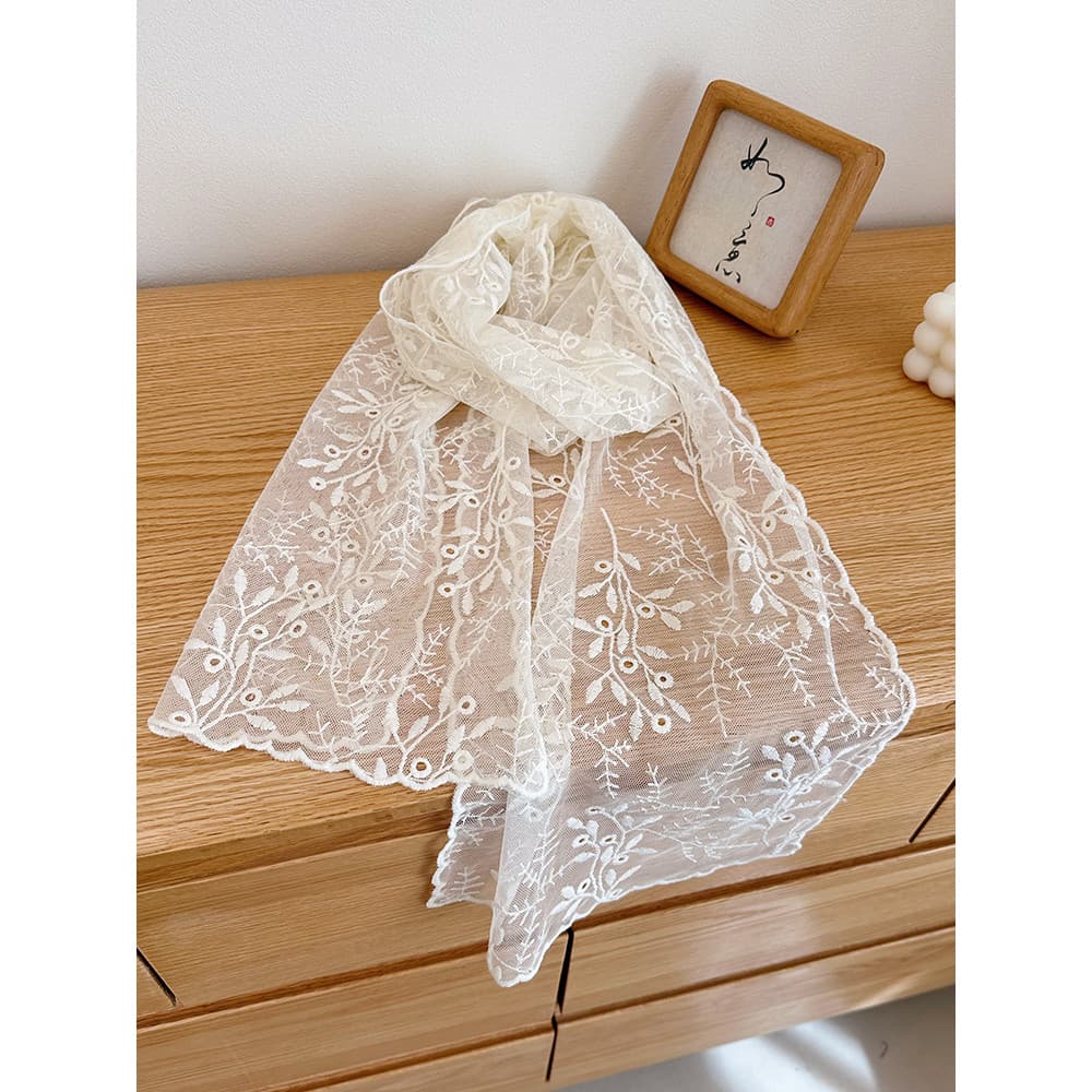 Lenço longo de renda francesa feminino primavera verão moda decoração All-Match pescoço gravata cabelo Streamer Mori est