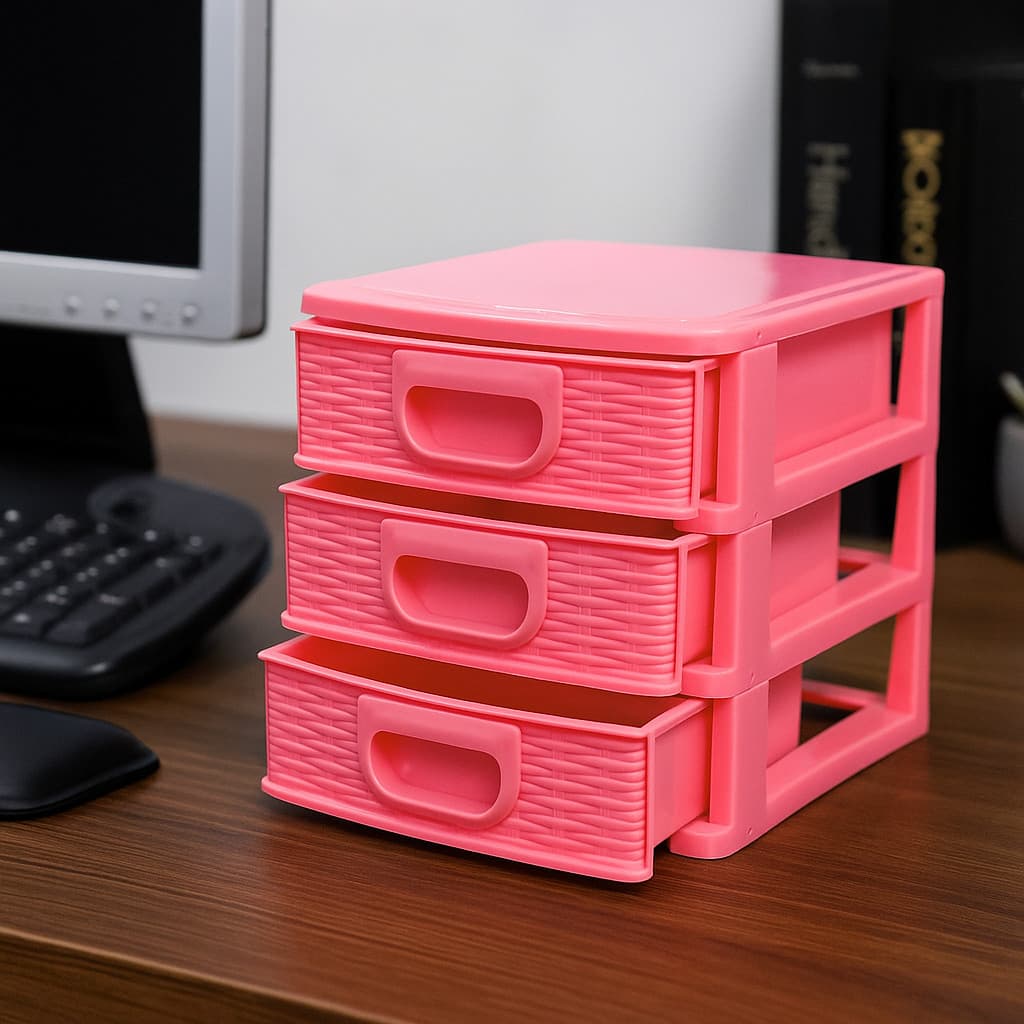 Kit 3 Gaveteiro Texturizado De Mesa Micro Organizador Multiuso 3 Gavetas Cor Rosa - Monte Libano