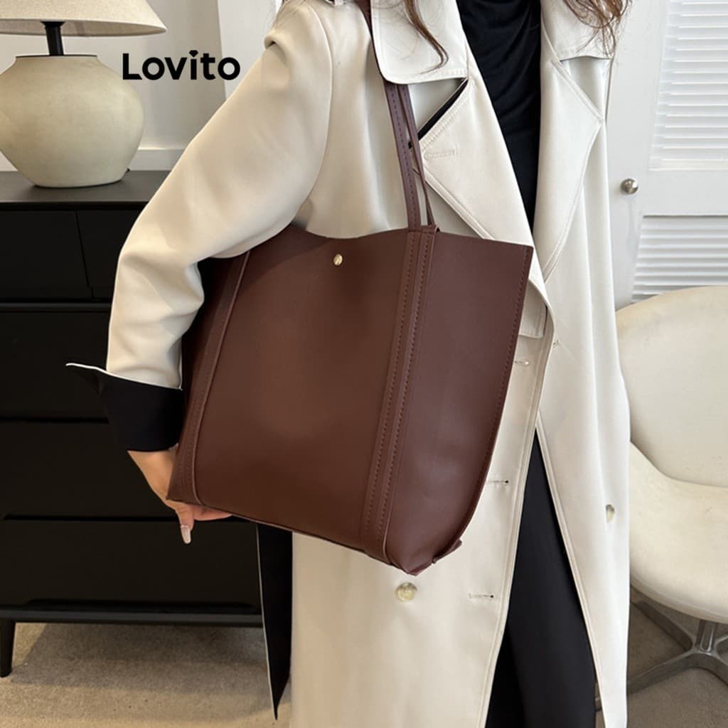 Bolsa Feminina Tote de Ombro Sacola Básica para Mulheres LFA04002 (Café/Branco/Preto) New Bags