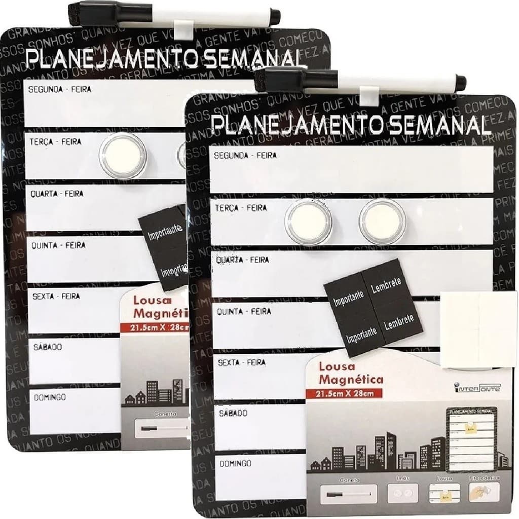 2 Quadro Magnético Planner Lousa Planejamento Semanal