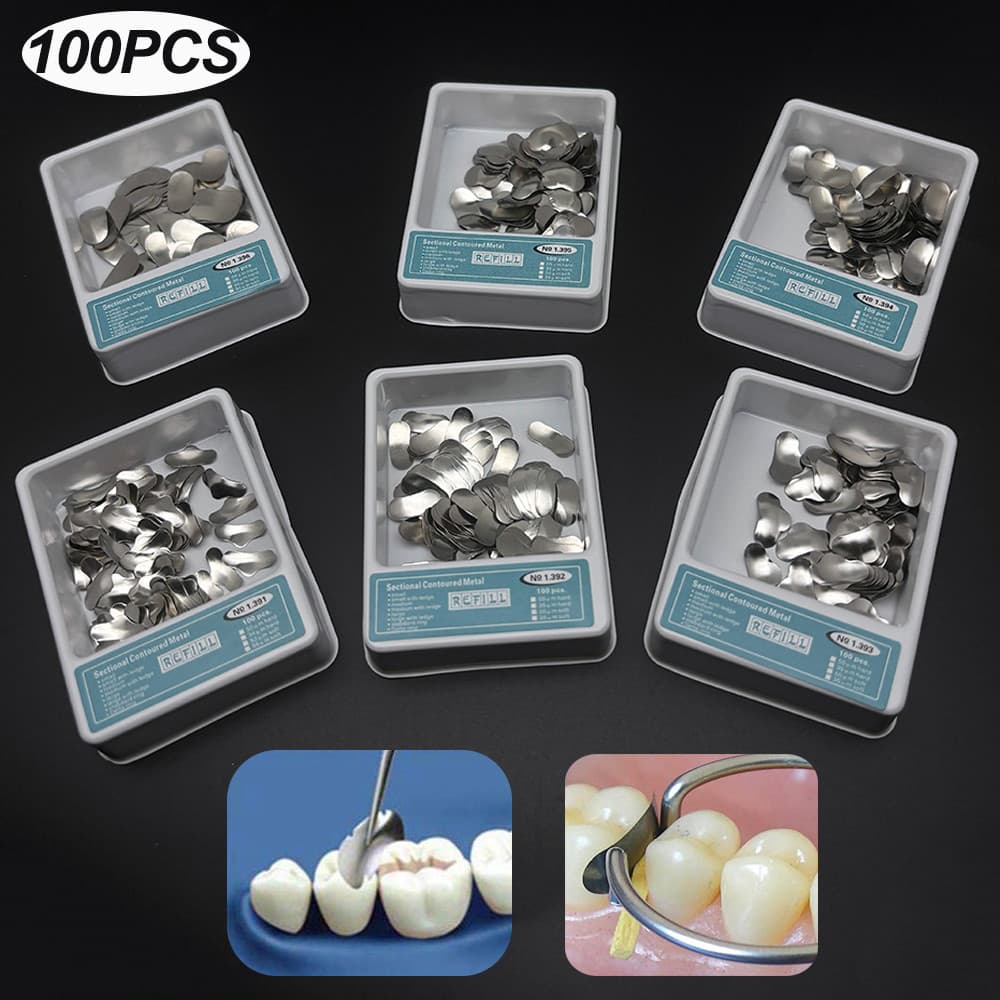 100 Unidades/Caixa Kit De Banda De Matriz Com Contornos Seccionais De Aço Inoxidável Materiais De Anéis De Metal