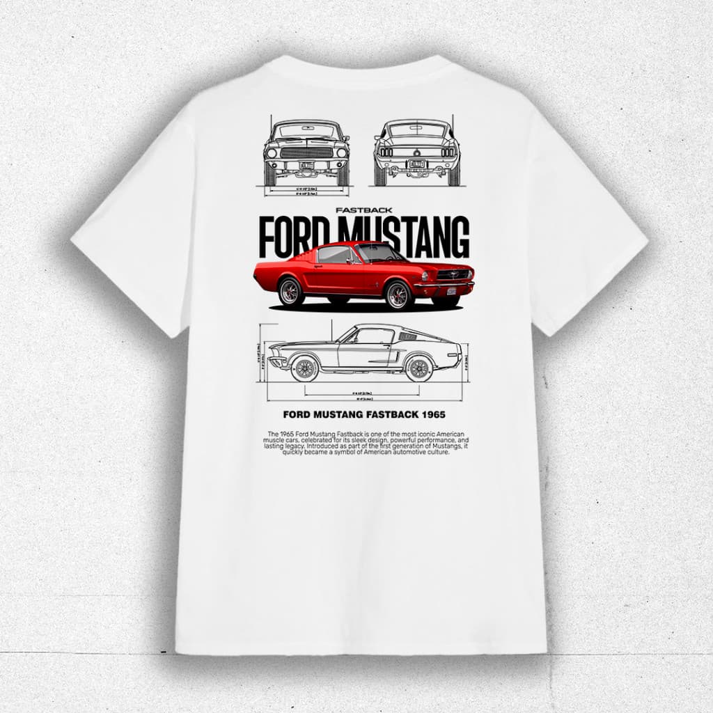 Camiseta Ford Mustang 1965 Fastback Vintage Muscle Car Algodão 30.1 Automobilismo