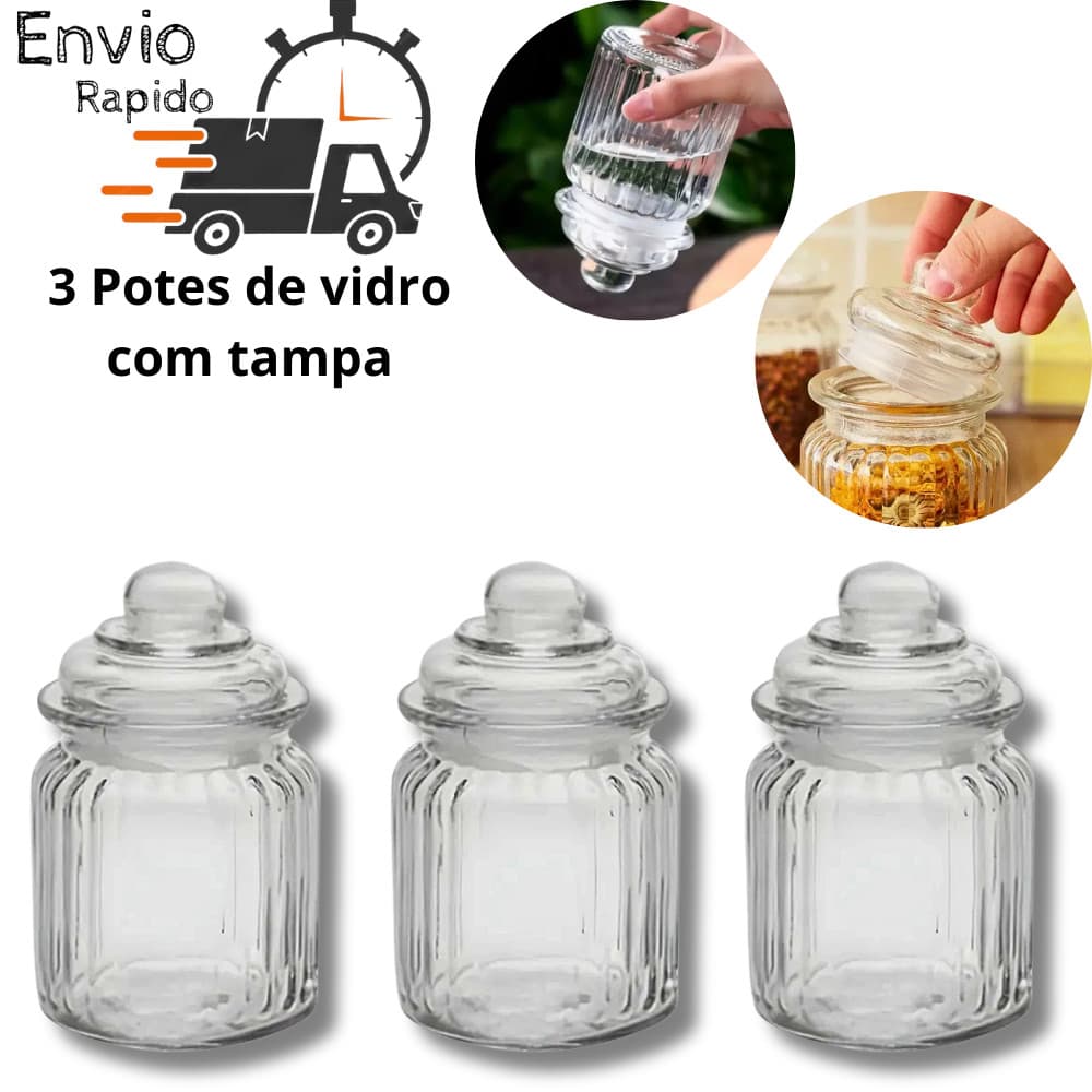 Potes hermético de vidro com tampa porta condimentos alimentos café açúcar mantimento kit 3 pote