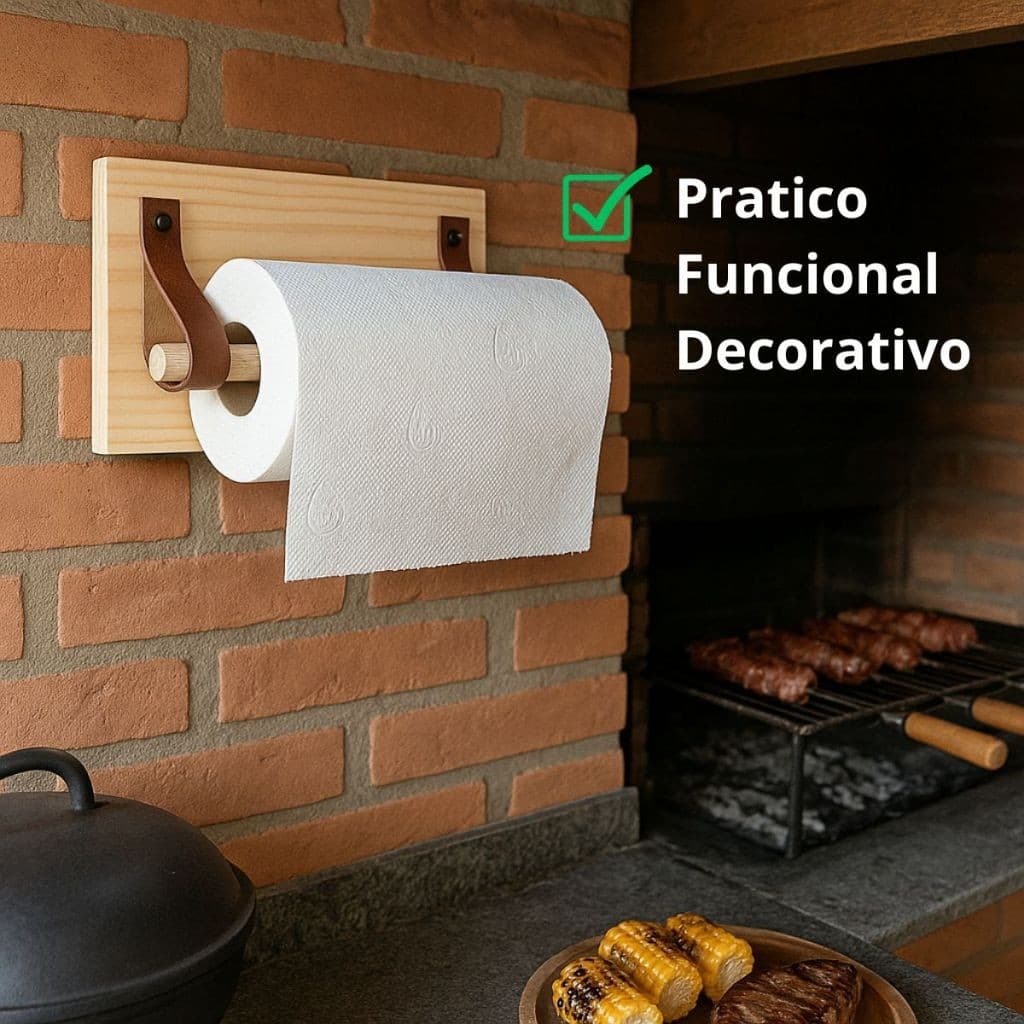 Porta papel toalha guardanapo mesa posta couro churrasco area gourmet retro