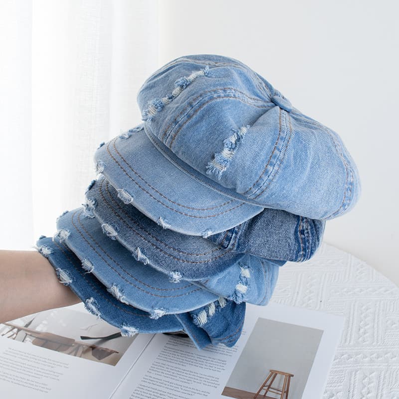 Retro Denim Newsboy Chapéu Boina Feminino Lavado Cowboy Octogonal Boné Pintor Bonés Femininos Casual Primavera Outono Pá