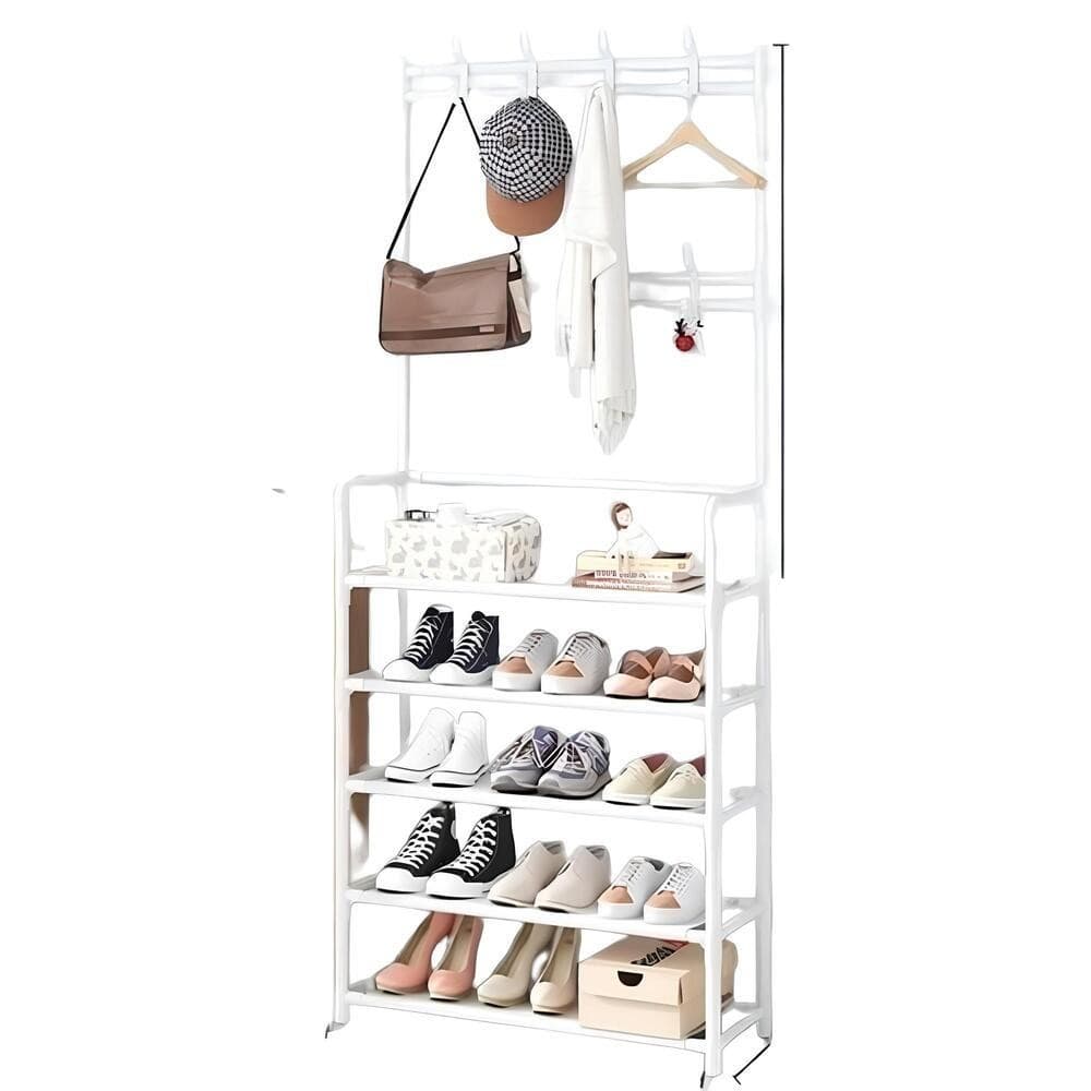 Guarda Roupa Organizador Com Arara Cabideiro 5 Prateleiras Sapateira Rack Para Roupas Bolsas E Sapatos