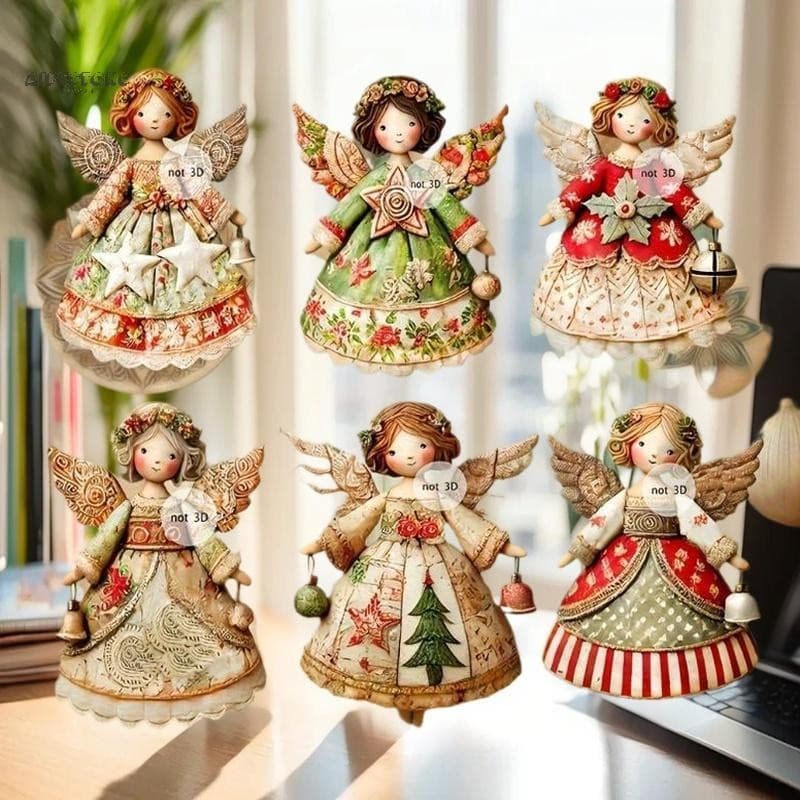 (WHDR) 6 Peças Pingente De Anjo De Natal Vintage Papel Decoração De Árvore Para Casa Enfeite De Parede