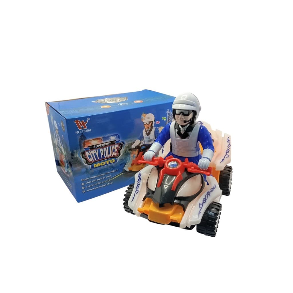 Boneco Empina Policial Quadriciclo Bate E Volta, Som, Luz Gira 360 Infantil