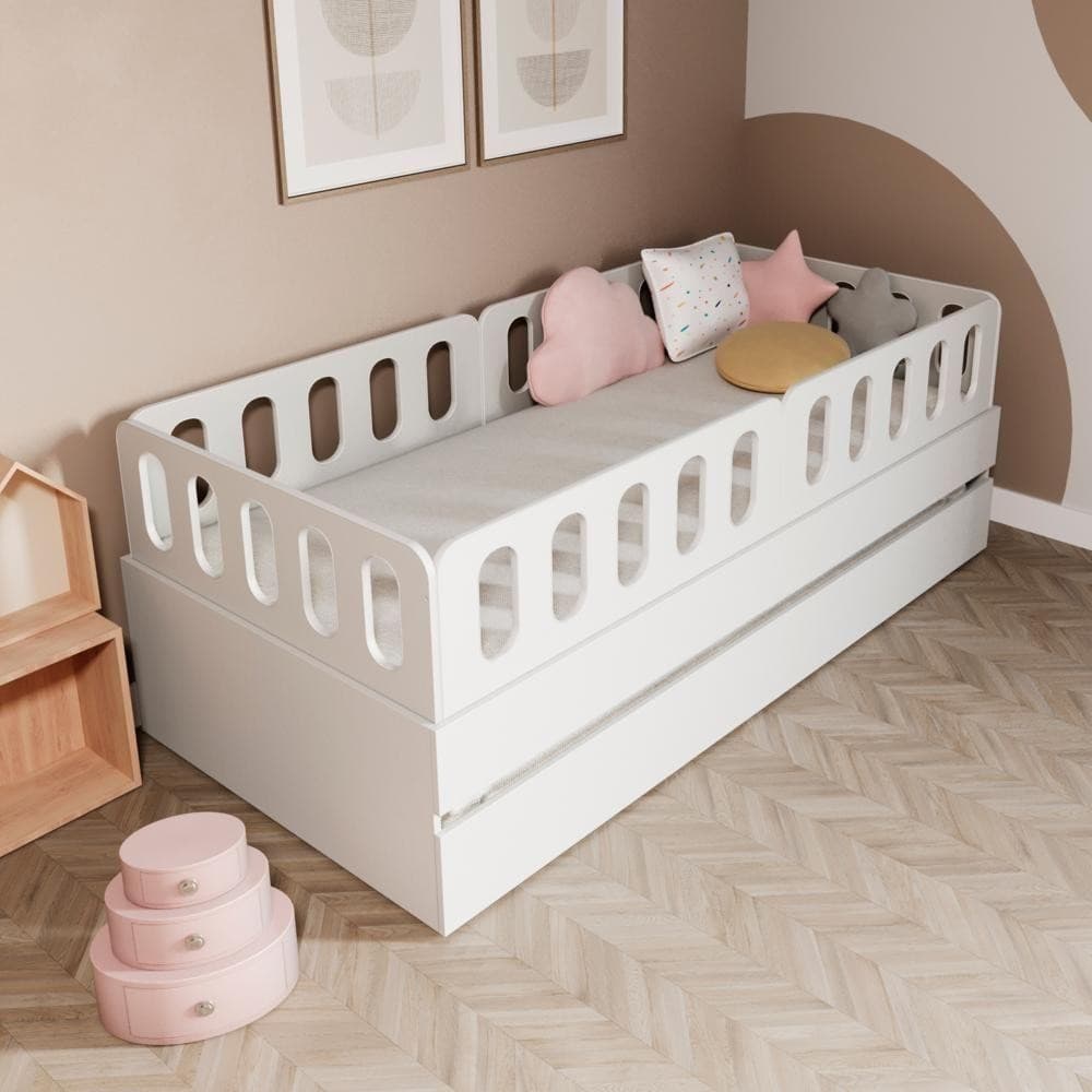 Bicama Solteiro Mdf Branco Com 4 Grades Mobilistore