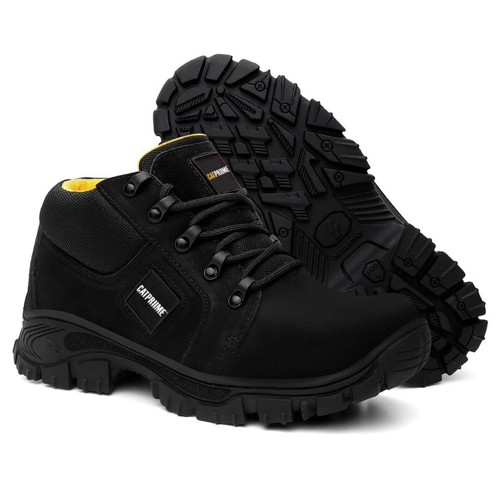 Bota Cano Baixo Catpriime De Segurança Trabalho Epi - Preto com Amarelo