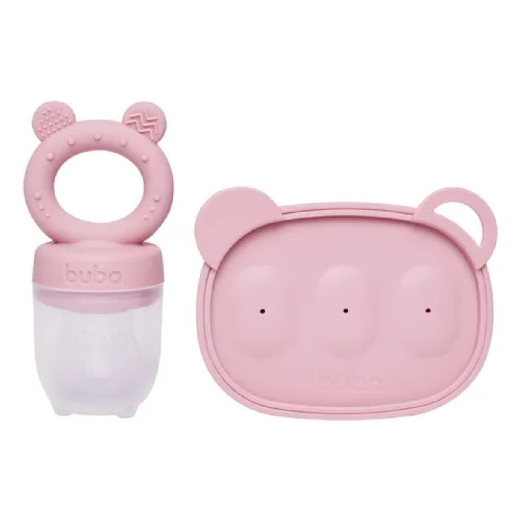Porta Frutinhas e Picolé Buba Silicone Rosa Kit Livre de BPA