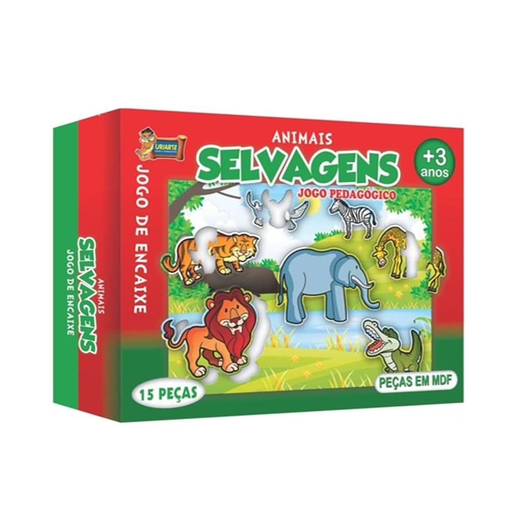 Jogo Encaixe Pedagógico Animais Selvagens Elefante Girafa Zebra