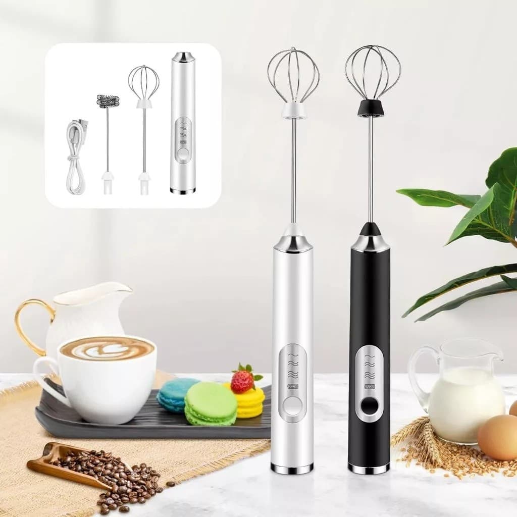 Mixer Elétrico Portátil Recarregável USB – Espumador de Leite, Batedor de Ovos e Misturador de Café e Bebidas