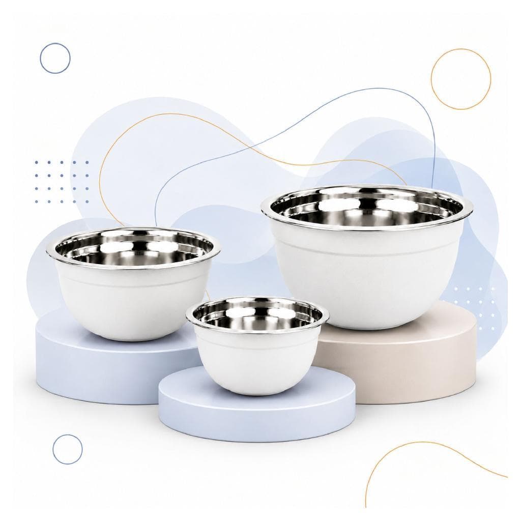 Kit 3 Tigelas Bowl Inox Bacia Saladeira Tigela Moderna - Tamanhos 16cm, 20cm e 24cm - 3 Peças