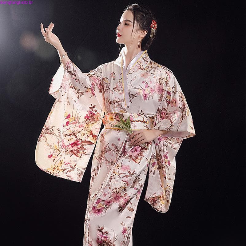 Quimono Japonês Tradicional FISHSTICKA , Vestido Floral Estampado Estilo Sakura Girl
