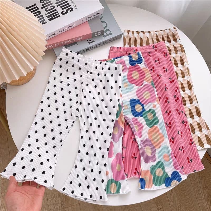 Versão coreana verão meninas Floral Polka Dot queimado calças de seda gelo estilo fino moda médio pequeno crianças calça