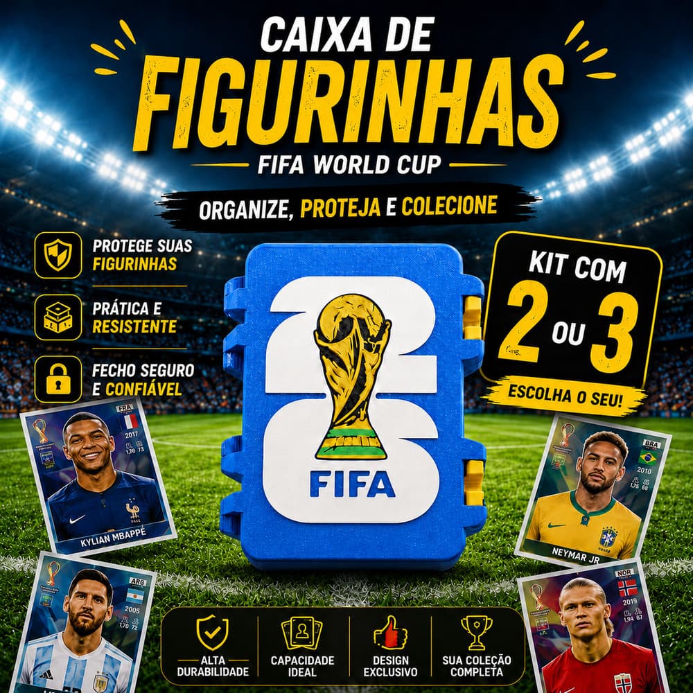 Caixa Porta +400 Figurinhas Copa 2026 Futebol Com Divisória Cards Brasil Organizadora