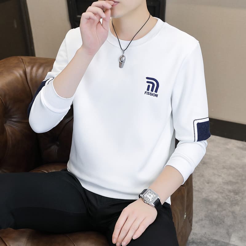 Moletom masculino 2024 primavera outono novo estilo na moda All-Match pulôver em torno do pescoço roupas de manga compri