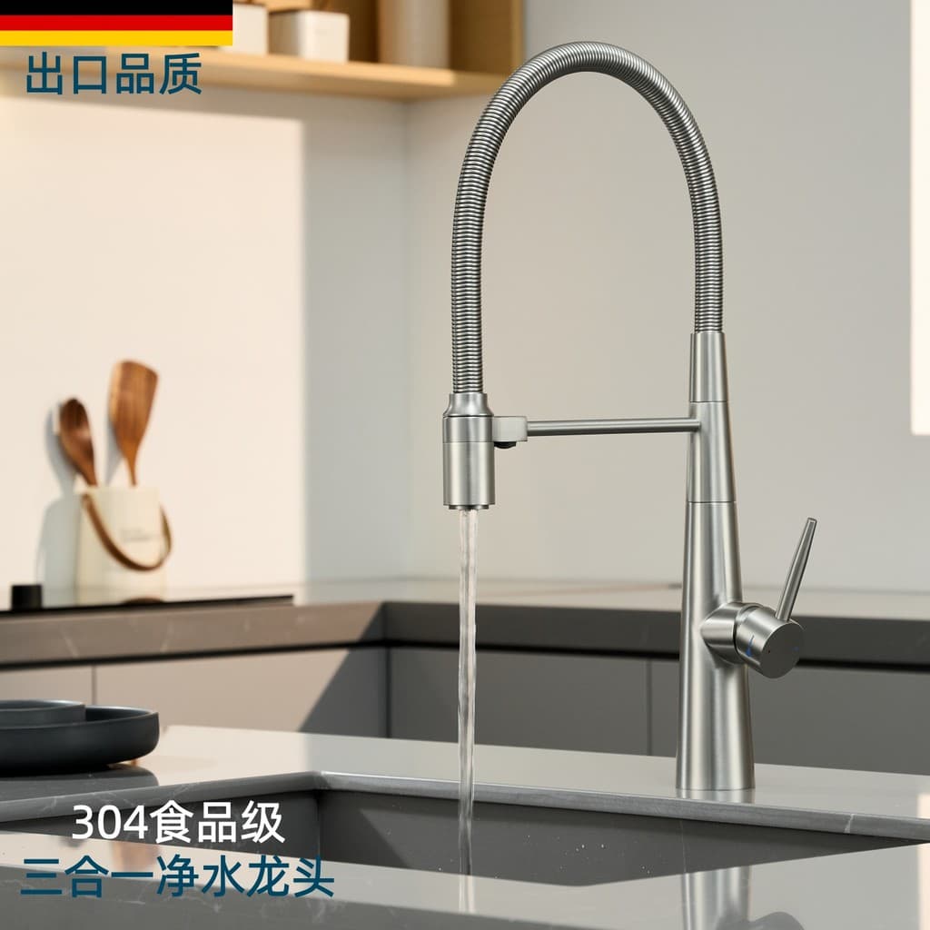 Torneira italiana de níquel escovado para cozinha, torneira de água quente e fria, aço inoxidável 304, grau alimentício,