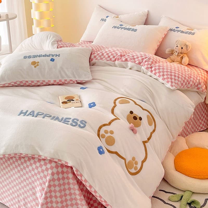 Luz estilo de luxo leite velo inverno conjunto de quatro peças cama Coral velo flanela conjunto de três peças colcha cap