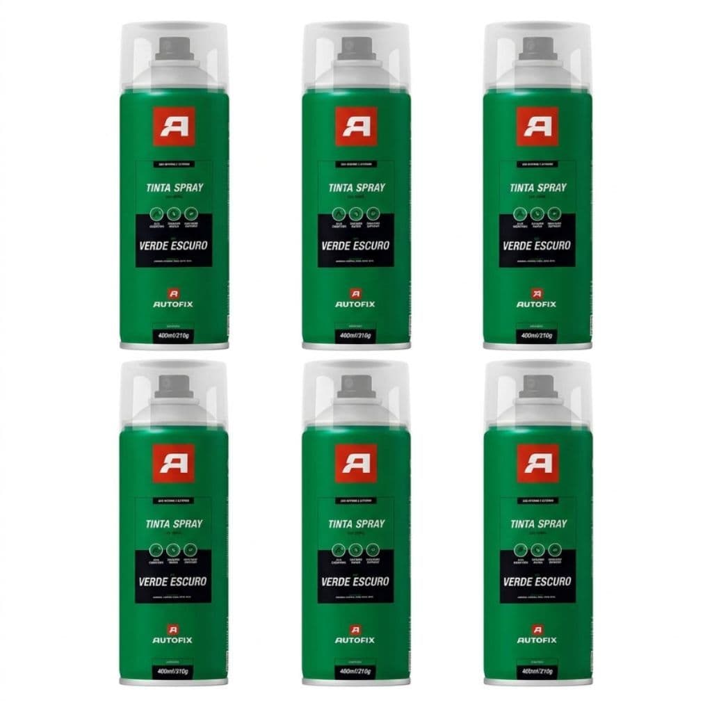 06 Tinta Spray Uso Geral 400ml Verde Escuro Metal Madeira Plástico Gesso Autofix Aerossol Ok