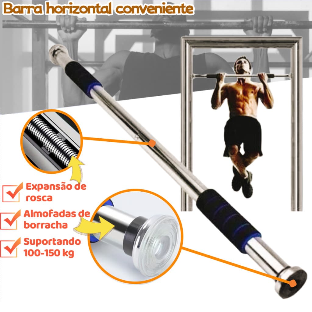 Barra Fixa Flexão Porta Apoio Regulável 83 a 130 Cm, com apoios de braços, pode suportar até 150 kg