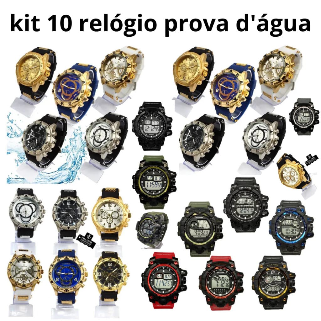 kit 10 relógio masculino prova d'água