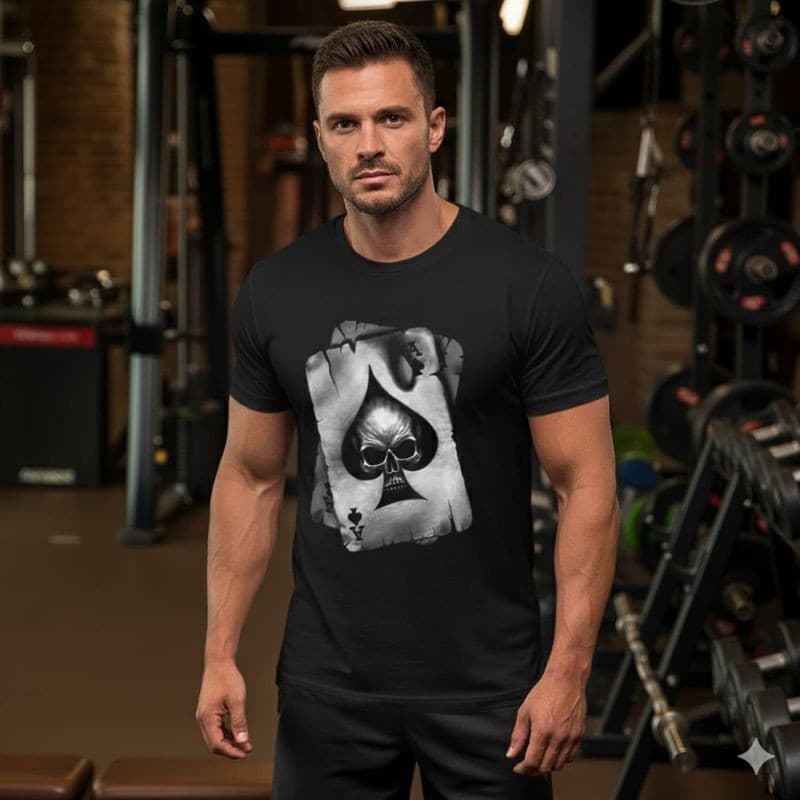Camisa Camiseta Básica Masculina Caveira As de Espadas Carta Baralho Militar Academia Fio 30.1.