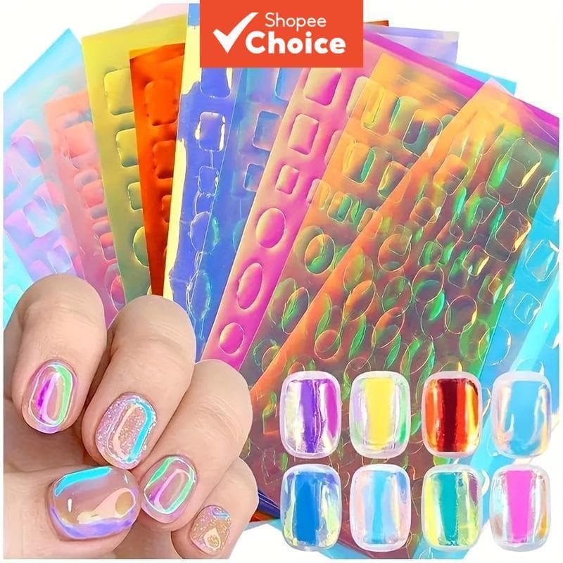 Adesivos de Transferência Aurora Glass Foil para unhas, Decalques Holográficos de Cubo de Gelo Celofane para Decoração
