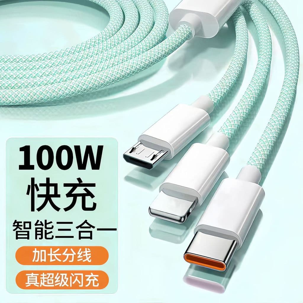 Cabo de dados três em um Macaron adequado para Apple tipo-c Android 100w trançado cabo de dados um para três em caixa