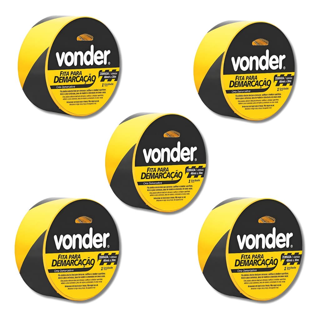 Kit Com 5 Fitas Para Demarcação De Solo 48mmx30m Zebrada Vonder