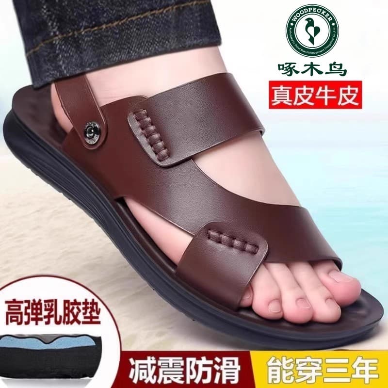 Woodpecker sandálias masculinas verão sandálias de couro genuíno chinelos tamanho grande camada superior sapatos de prai