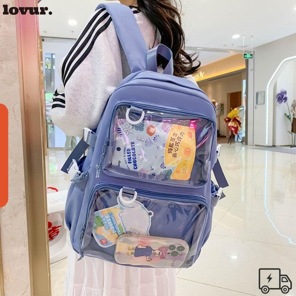 Mochila Lovelful Estilo Kawaii Bolsa Escolar com Duas Carteiras Grande Capacidade Itabag Adequada para Estudantes Univer