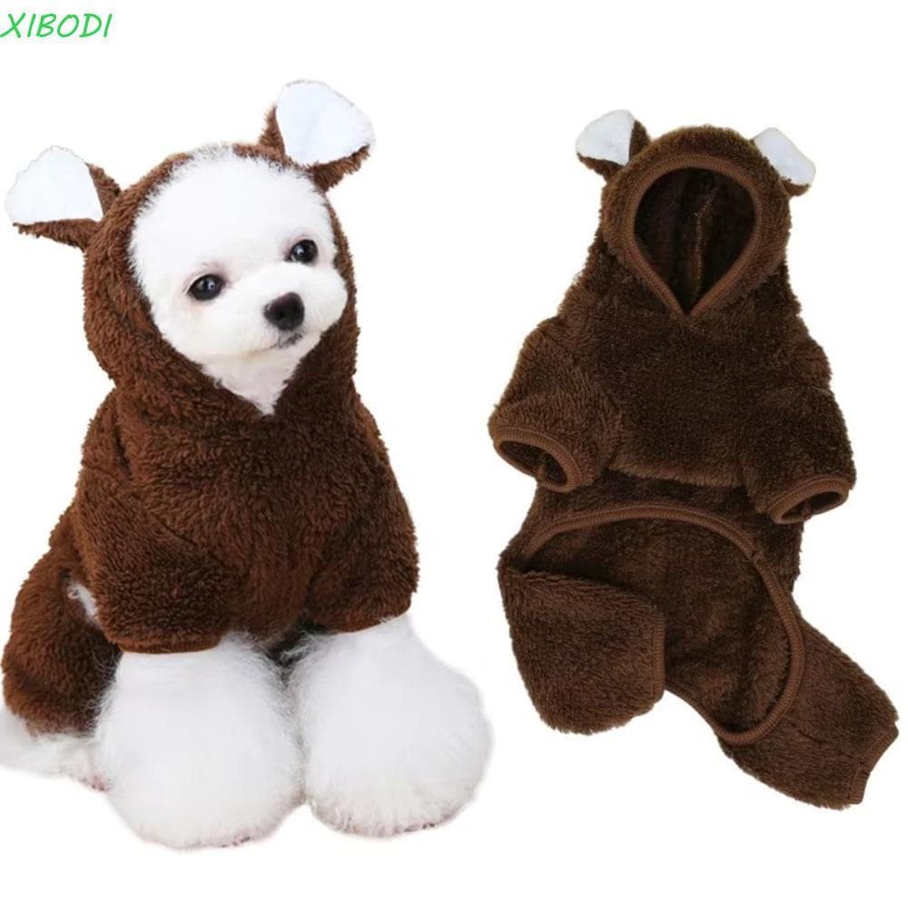 XIBODI Roupas De Inverno Para Cães , Macacão Quente Com Moldagem De Urso , Fantasia De Cachorrinho De Lã Fofa Pequenos