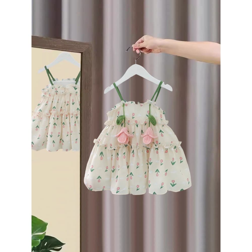 Meninas vestido de verão 2026 novo estilo moda crianças vestido de princesa bebê Chiffon estilingue saia estilo fino